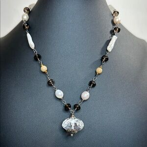 Quartz, Glass, Spinel & Freshwater Pearl Vintage Necklace